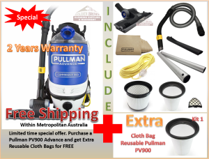 PULLMAN PV14BE COMMERCIAL BACKPACK VACUUM CLEANER 1 CLOTH BAGS 10 PAPER BAGS 