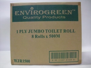 p2 tj1 toilet jumbo paper max envirogreen 1 ply 90mm x 500m with 8 roll in ctn